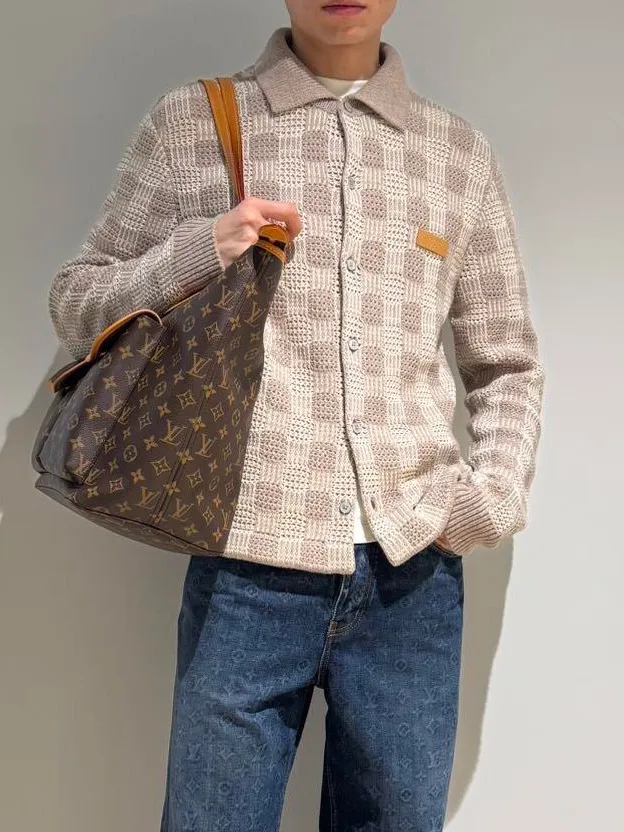 Louis Vuitton/Louis Vuitton tweed plaid jacquard knitted cardigan